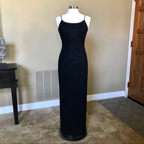 Jump Dresses & Skirts - Black Sequence Spag Strap Evening Gown by Jump